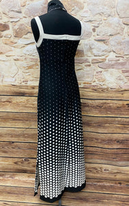 Langes Vintage Kleid Maxikleid 70er Jahre schwarz/weiß Gr.38