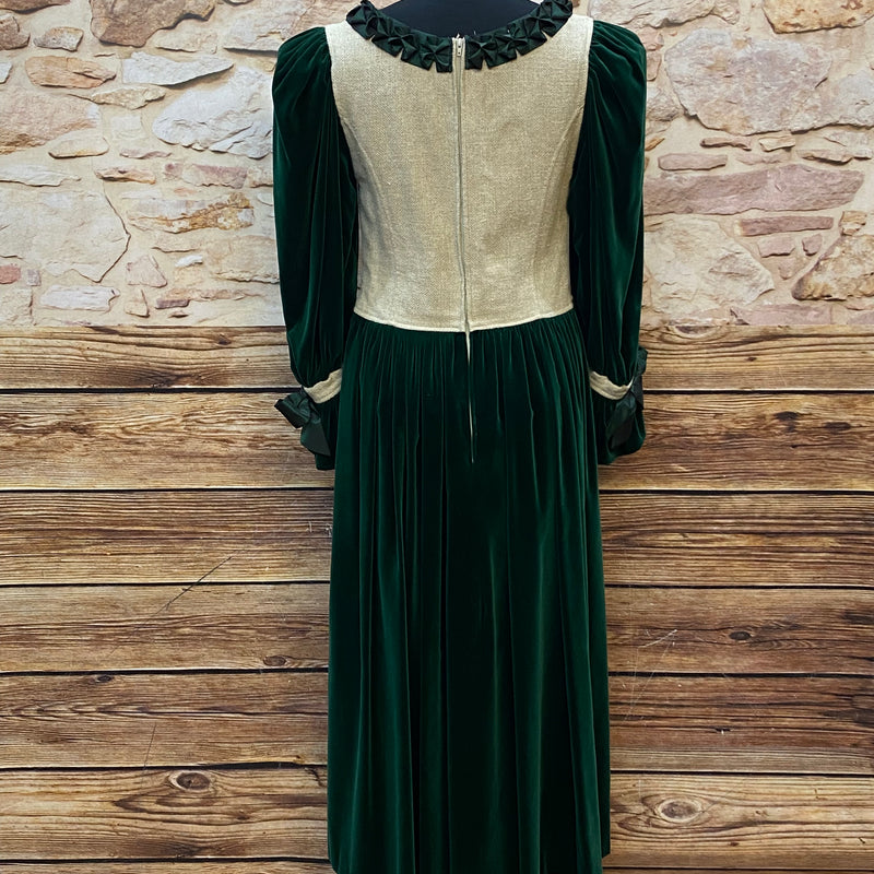 Vintage-Kleid mit Samt und Stickerei Gr.42