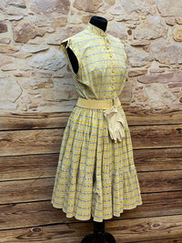 Baumwoll-Kleid in gelb, aus den 5oer Jahren. Vintage für Damen