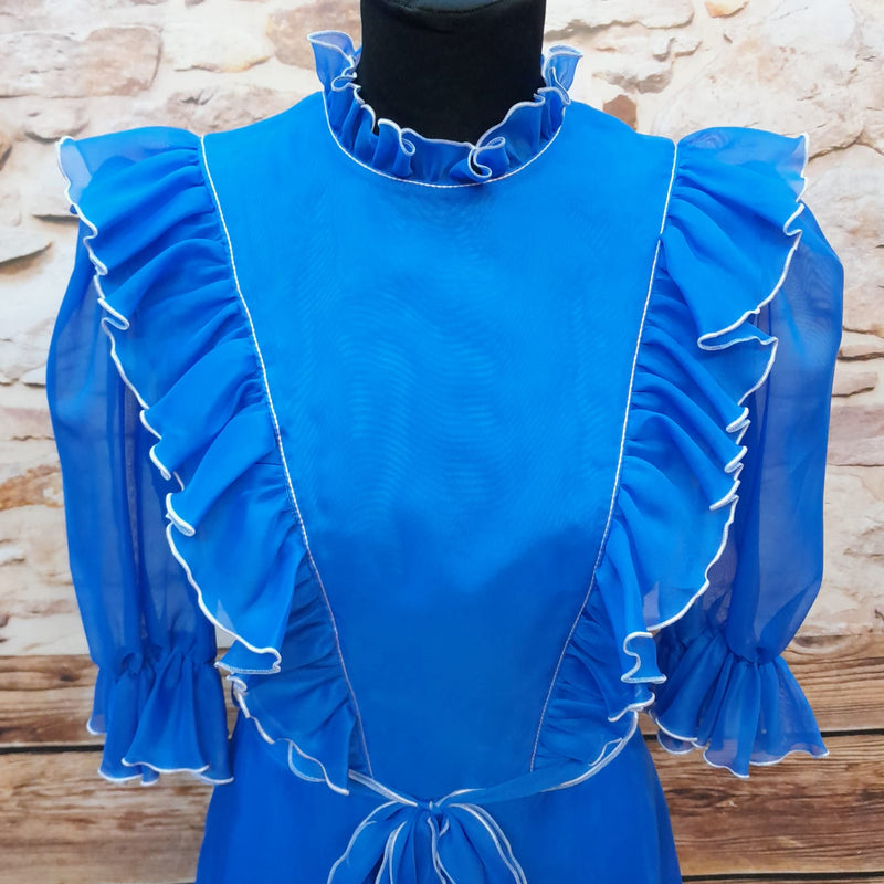 Vintage Rüschenkleid lang, blau Gr.34