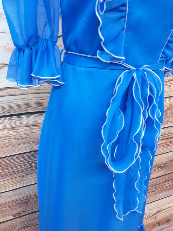 Vintage Rüschenkleid lang, blau Gr.34