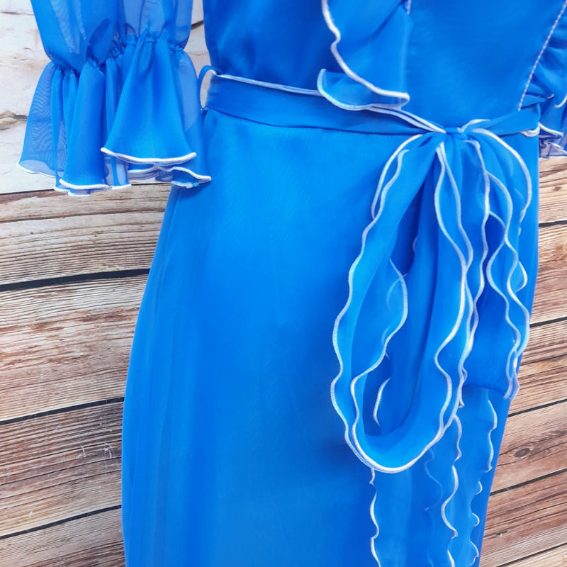 Vintage Rüschenkleid lang, blau Gr.34