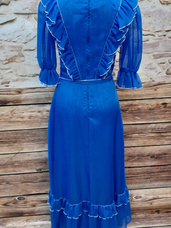 Vintage Rüschenkleid lang, blau Gr.34