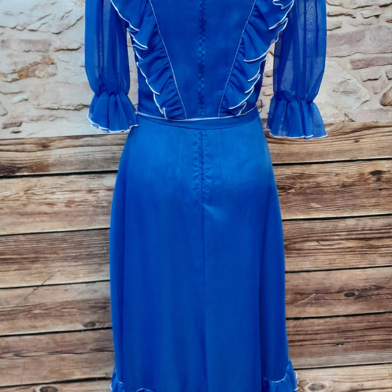 Vintage Rüschenkleid lang, blau Gr.34