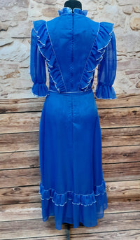 Robe vintage longue à volants, bleue taille 34 