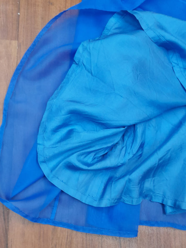 Vintage Rüschenkleid lang, blau Gr.34