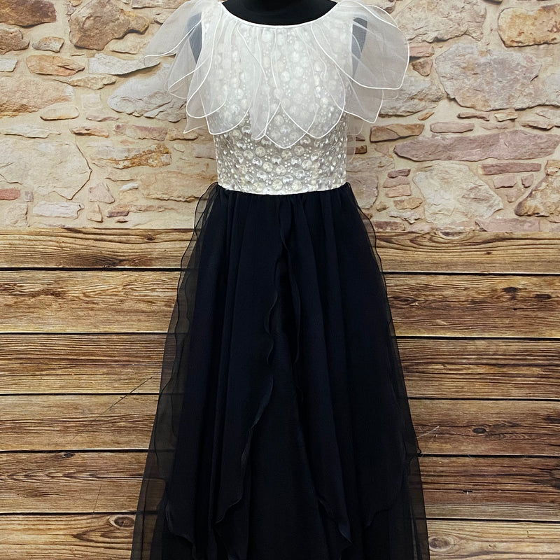 Vintage Kleid Elfe Fee Maxikleid schwarz/weiß Kostüm Gr.36, original
