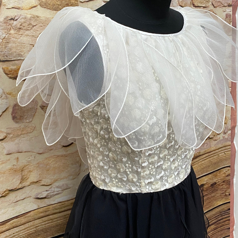 Vintage Kleid Elfe Fee Maxikleid schwarz/weiß Kostüm Gr.36, original