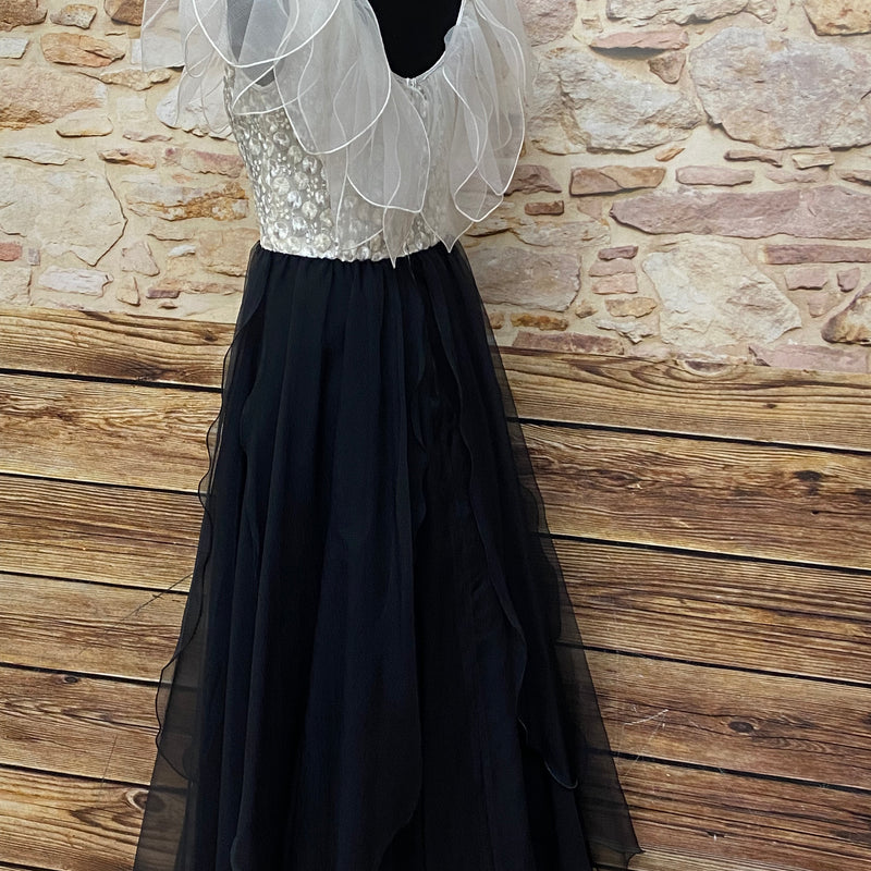 Vintage Kleid Elfe Fee Maxikleid schwarz/weiß Kostüm Gr.36, original
