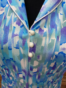 Hellblaues Vintage-Kleid mit tiefer Taille und Falten, Gr.50