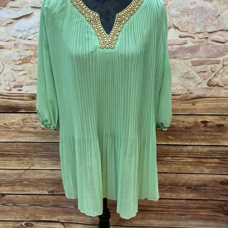 Vintage-Tunika in Münzgrün mit Goldverzierungen – Größen XL