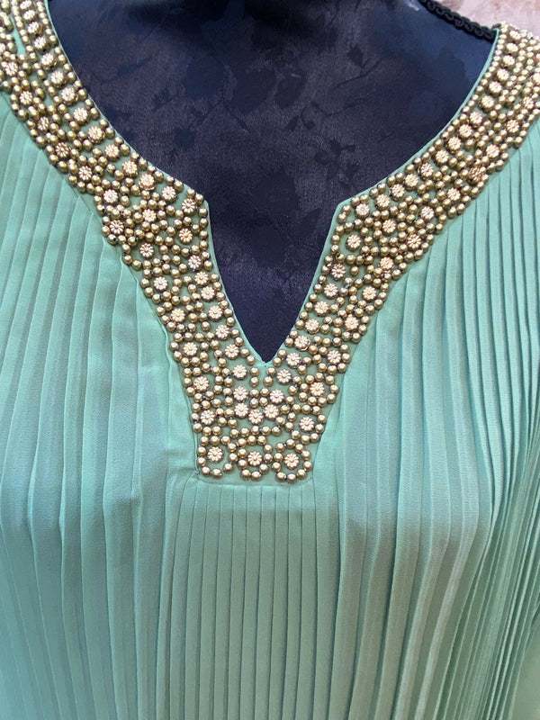 Vintage-Tunika in Münzgrün mit Goldverzierungen – Größen XL