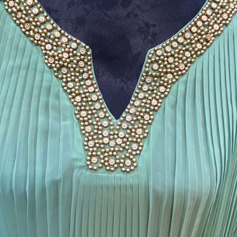 Vintage-Tunika in Münzgrün mit Goldverzierungen – Größen XL