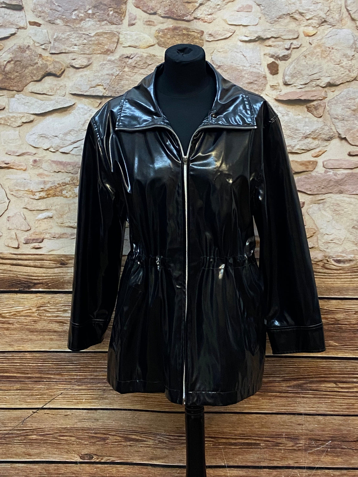 Schwarze Vintage Lackjacke Gr.38 im Stil der 90er