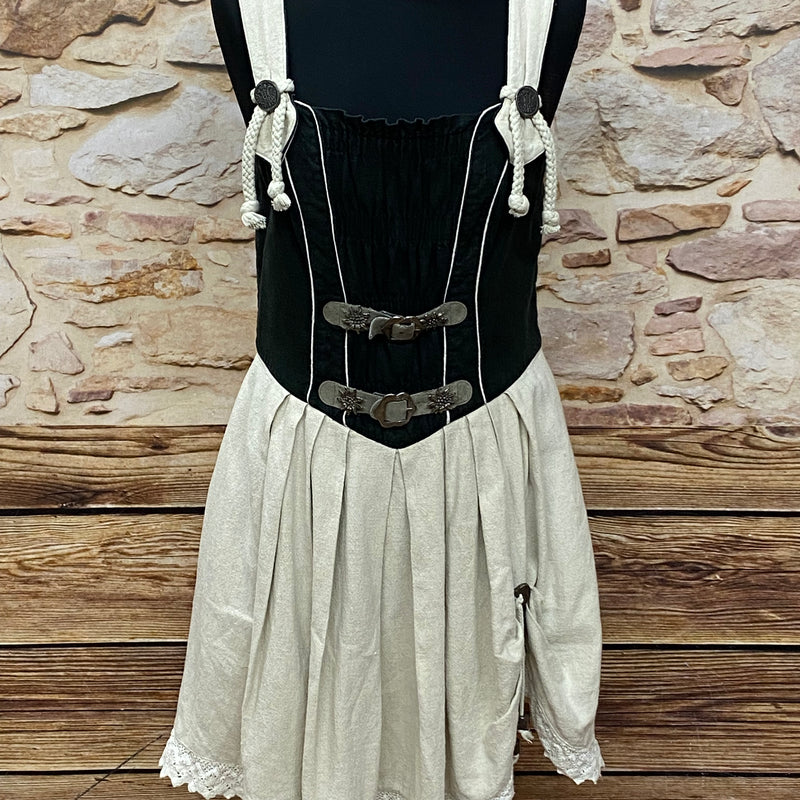 Kurzes ärmelloses Landhauskleid Trachten Dirndl Gr.36 natur/schwarz Vintage