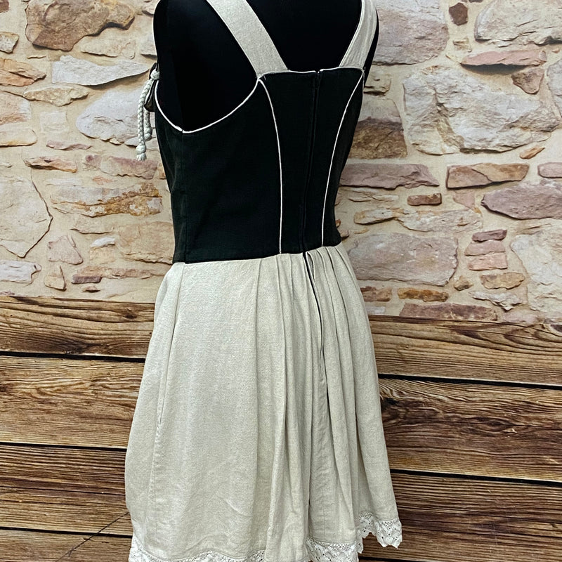 Kurzes ärmelloses Landhaus  Kleid Trachtenkleid. Gr.36 natur/schwarz