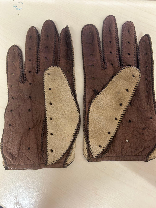 Zweifarbige Autofahrer-Lederhandschuhe Gr.S
