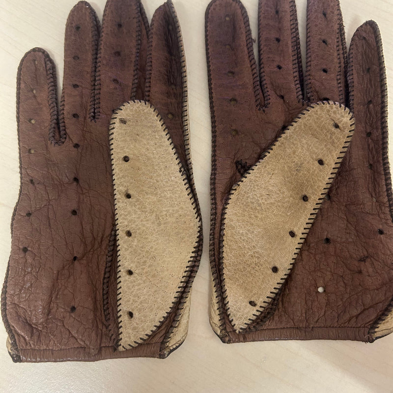 Zweifarbige Autofahrer-Lederhandschuhe Gr.S
