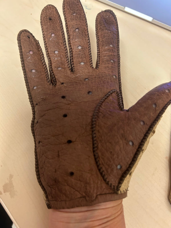 Zweifarbige Autofahrer-Lederhandschuhe Gr.S