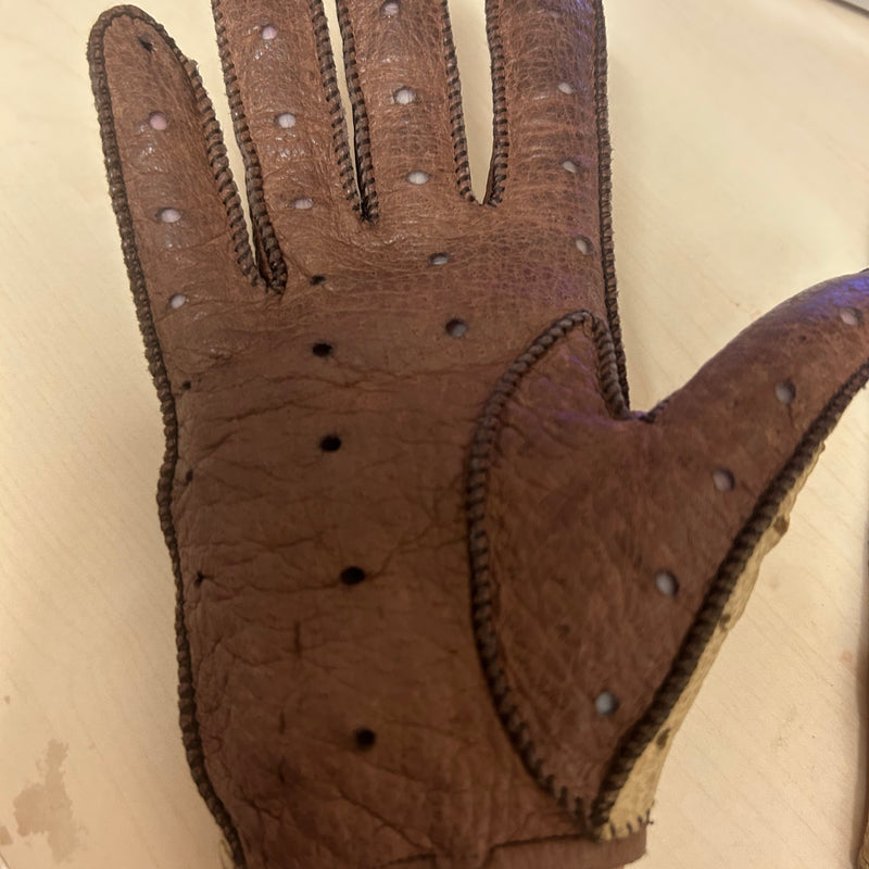 Zweifarbige Autofahrer-Lederhandschuhe Gr.S