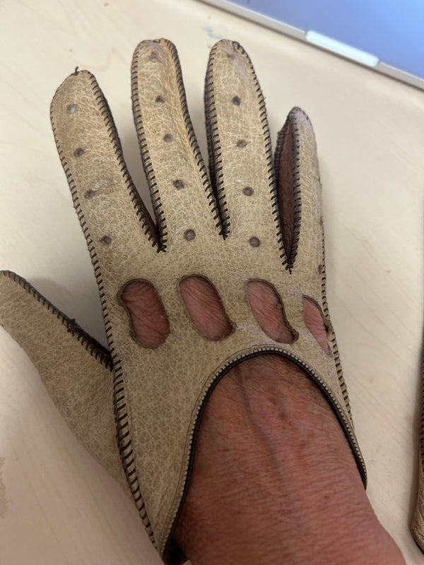 Zweifarbige Autofahrer-Lederhandschuhe Gr.S