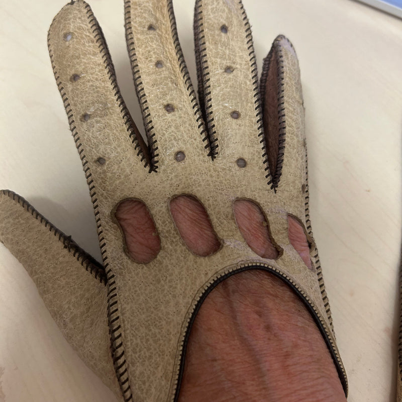 Zweifarbige Autofahrer-Lederhandschuhe Gr.S