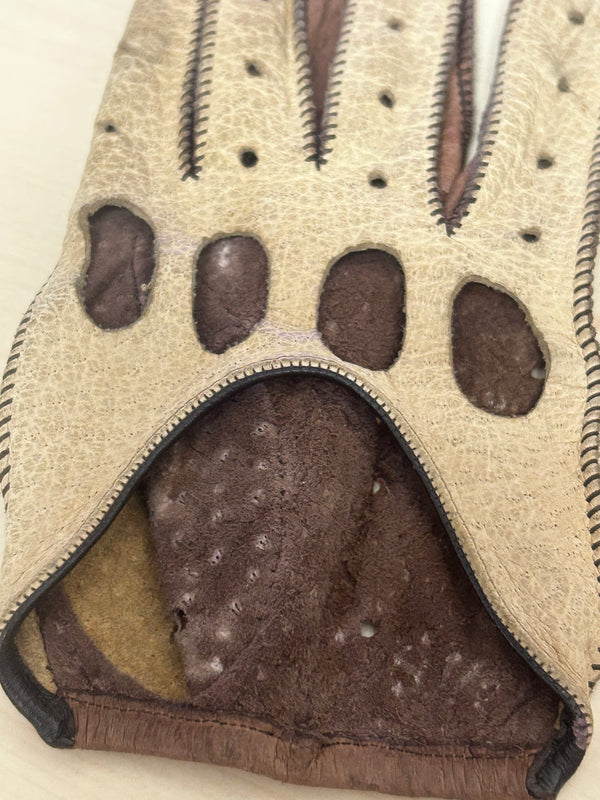 Zweifarbige Autofahrer-Lederhandschuhe Gr.S