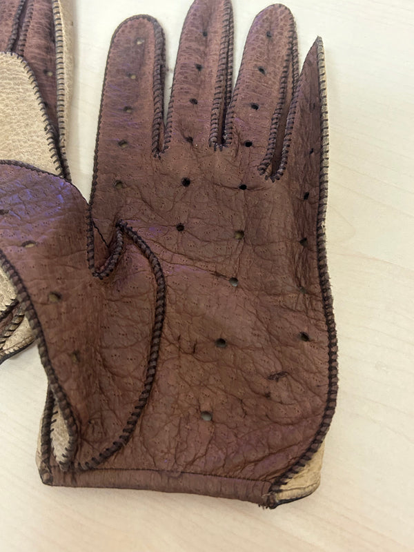Zweifarbige Autofahrer-Lederhandschuhe Gr.S