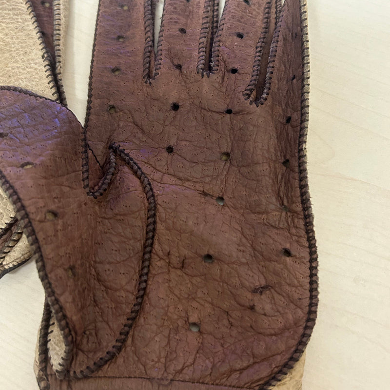 Zweifarbige Autofahrer-Lederhandschuhe Gr.S