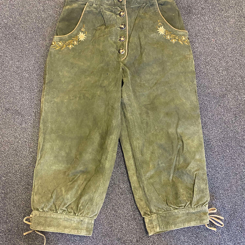 Damen Trachten Kniebundlederhose in Olivgrün – Größe 36