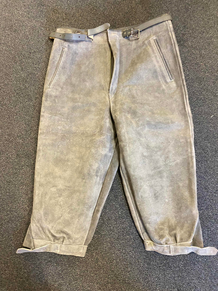 Vintage Kniebundlederhose in Hellgrau – Größe 46