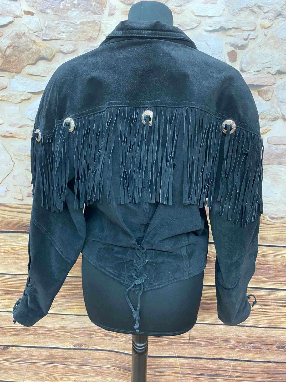 Wildleder Fransenjacke, Vintage für Damen in der Farbe Schwarz