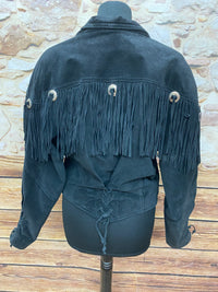 Wildleder Fransenjacke, Vintage für Damen in der Farbe Schwarz