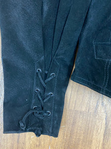 Schwarze Lederjacke mit Fransen, Vintage, Damen Gr.M