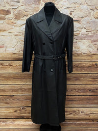 Manteau en cuir vintage noir de haute qualité d'occasion. Taille 46 