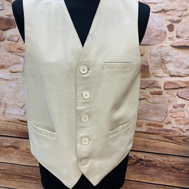 Herren Lederweste Vintage – Creme, Gr. L