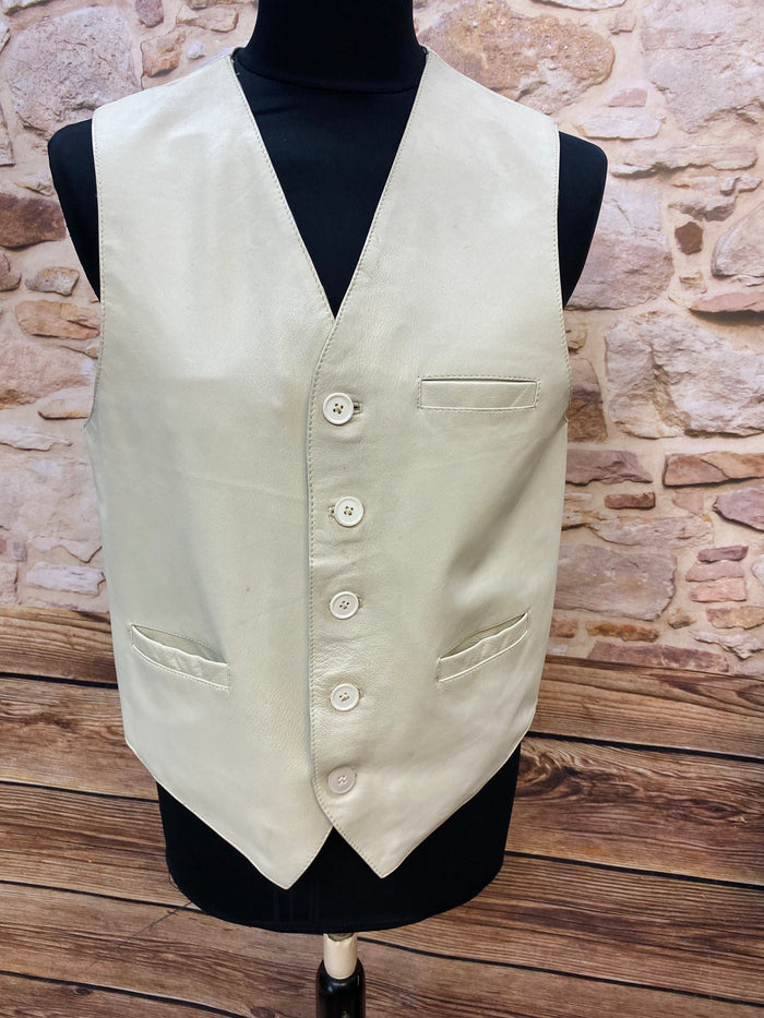 Herren Lederweste Vintage – Creme, Gr. L