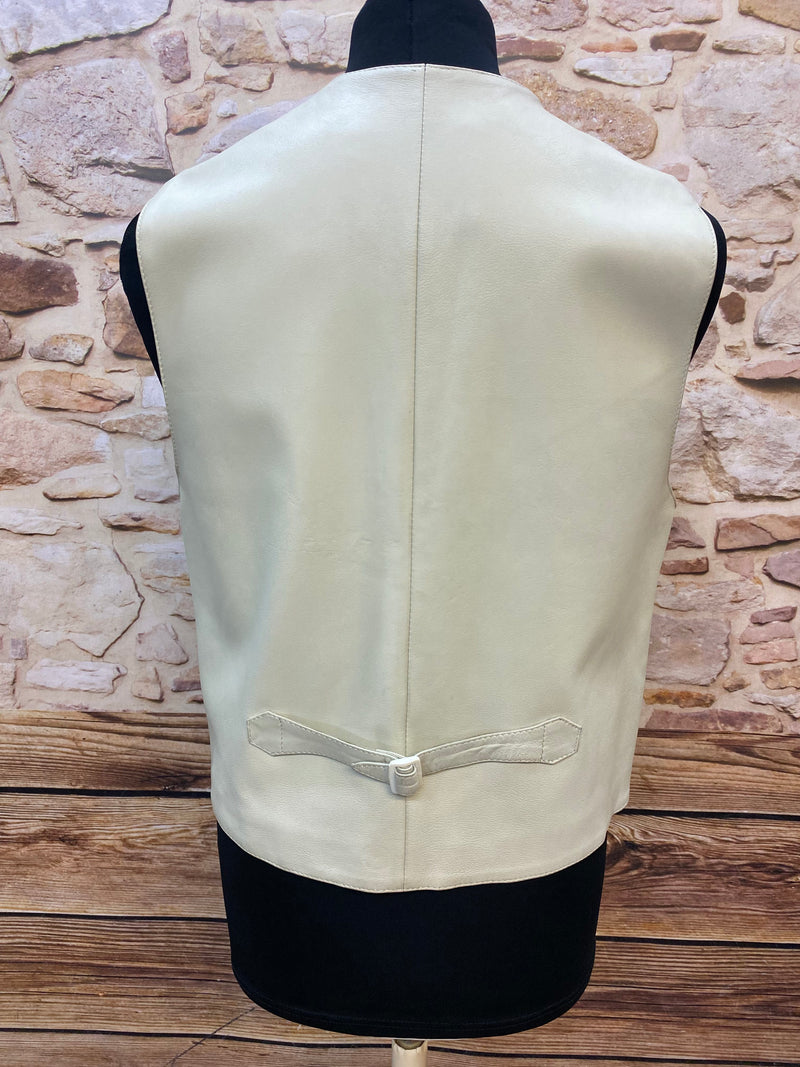 Herren Lederweste Vintage – Creme, Gr. L