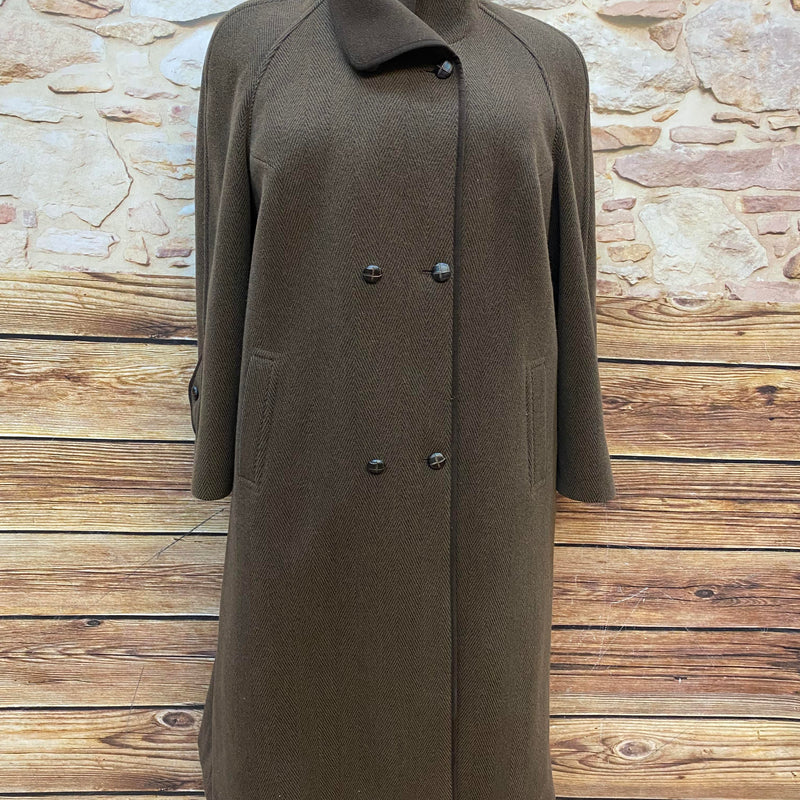 Vintage Damenmantel aus Schurwolle und Angora, Braun – Größe 50