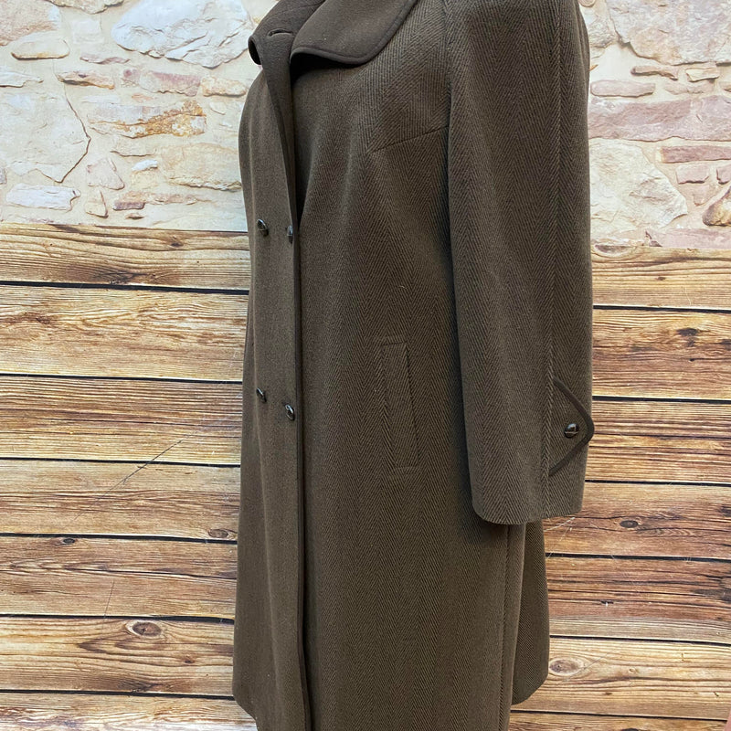 Vintage Damenmantel aus Schurwolle und Angora, Braun – Größe 50