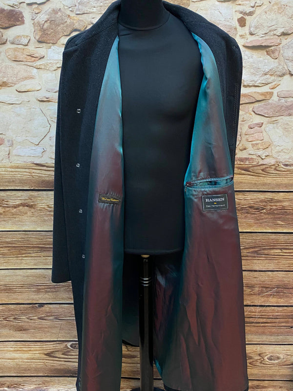 Vintage Herrenmantel Hansen Das Herrenhaus – Gr. 110, Schwarz, Wool & Cashmere