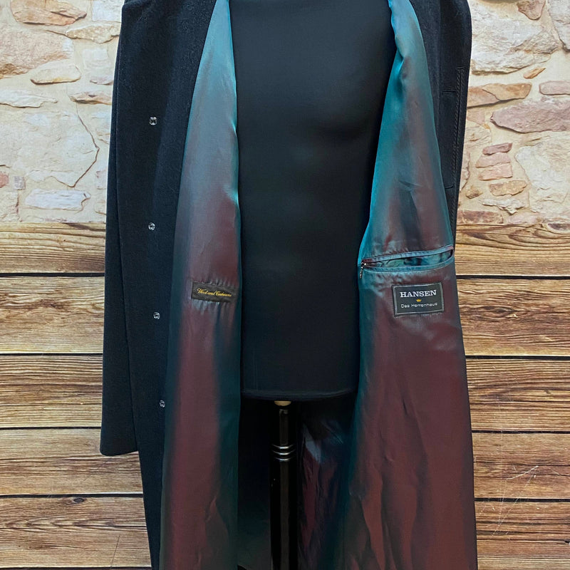 Vintage Herrenmantel Hansen Das Herrenhaus – Gr. 110, Schwarz, Wool & Cashmere