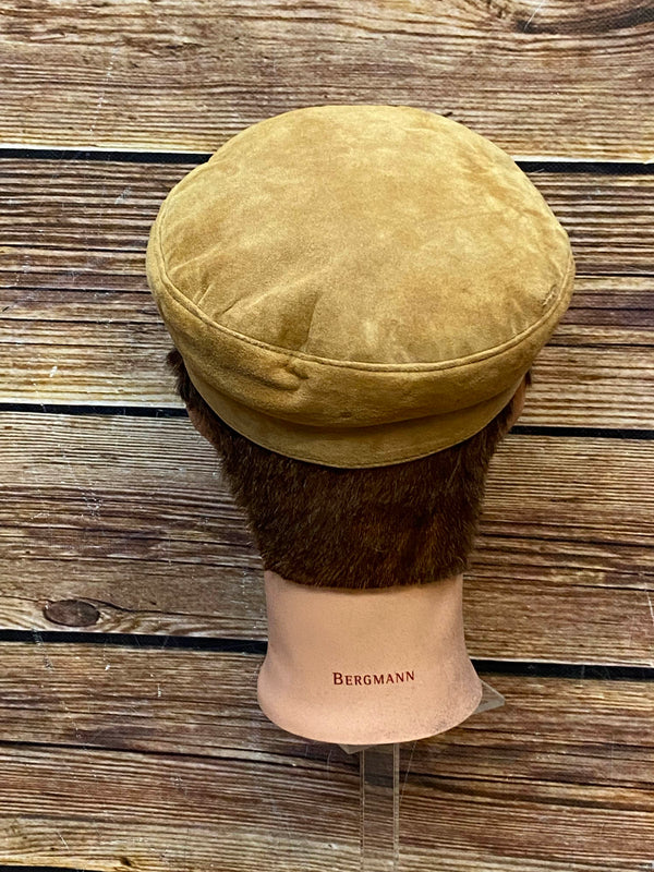 Vintage Prinz-Heinrich-Mütze aus Wildleder – Gr. 57, Camelbraun
