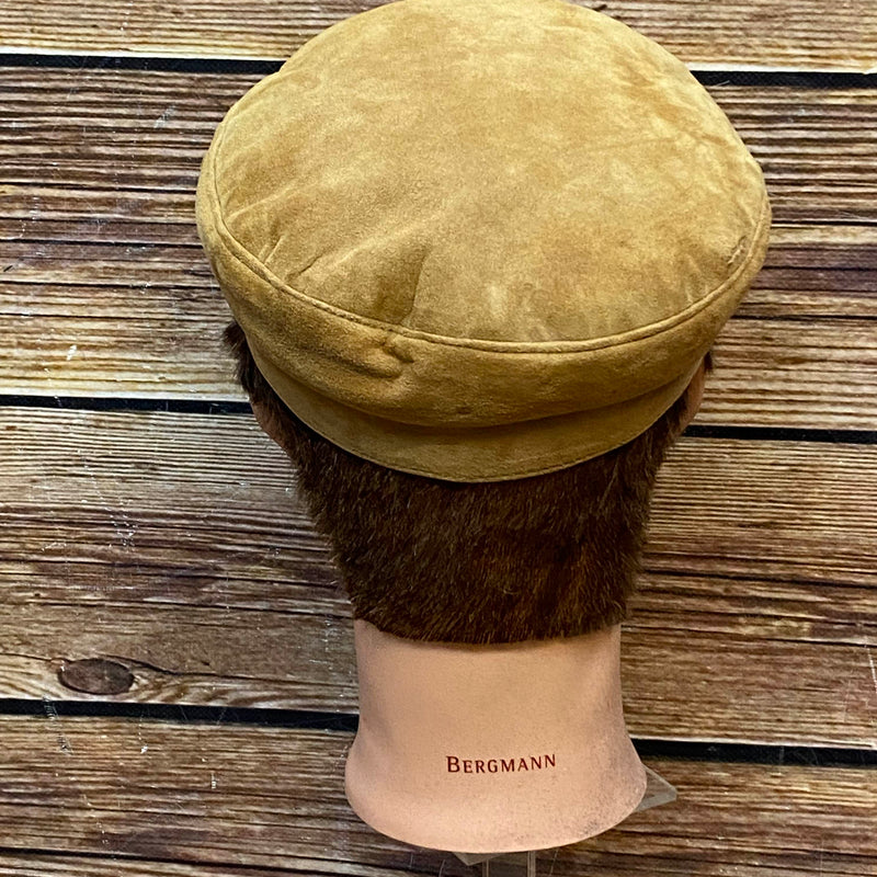 Vintage Prinz-Heinrich-Mütze aus Wildleder – Gr. 57, Camelbraun