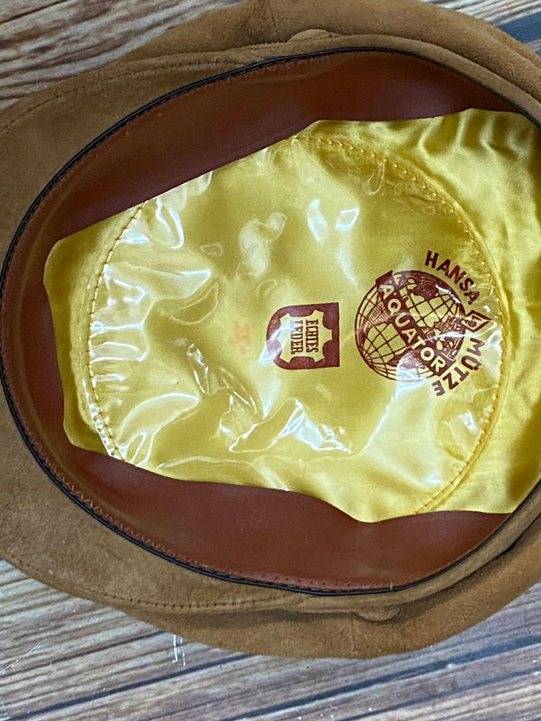 Vintage Prinz-Heinrich-Mütze aus Wildleder – Gr. 57, Camelbraun