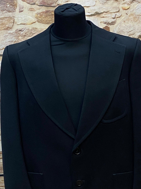 Vintage Sakko 1970er – Schwarz, Schurwollmix, Gr. ca. 56