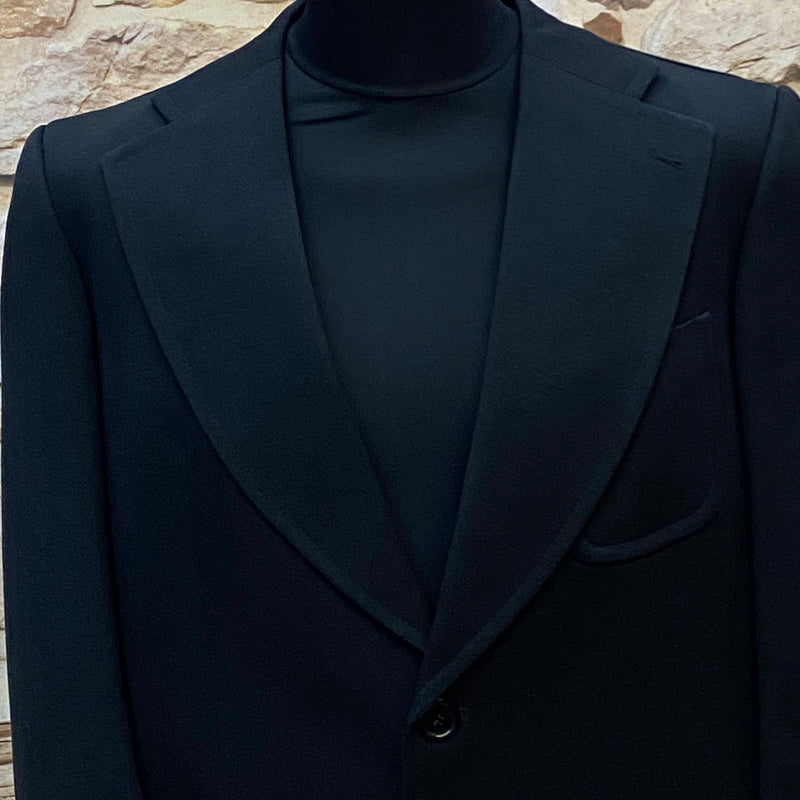 Vintage Sakko 1970er – Schwarz, Schurwollmix, Gr. ca. 56