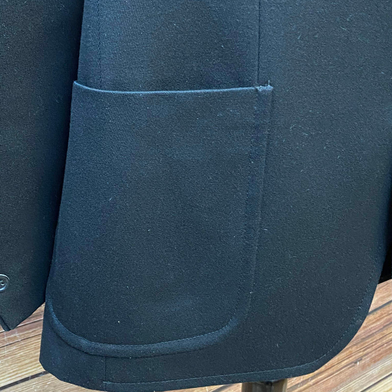 Vintage Sakko 1970er – Schwarz, Schurwollmix, Gr. ca. 56