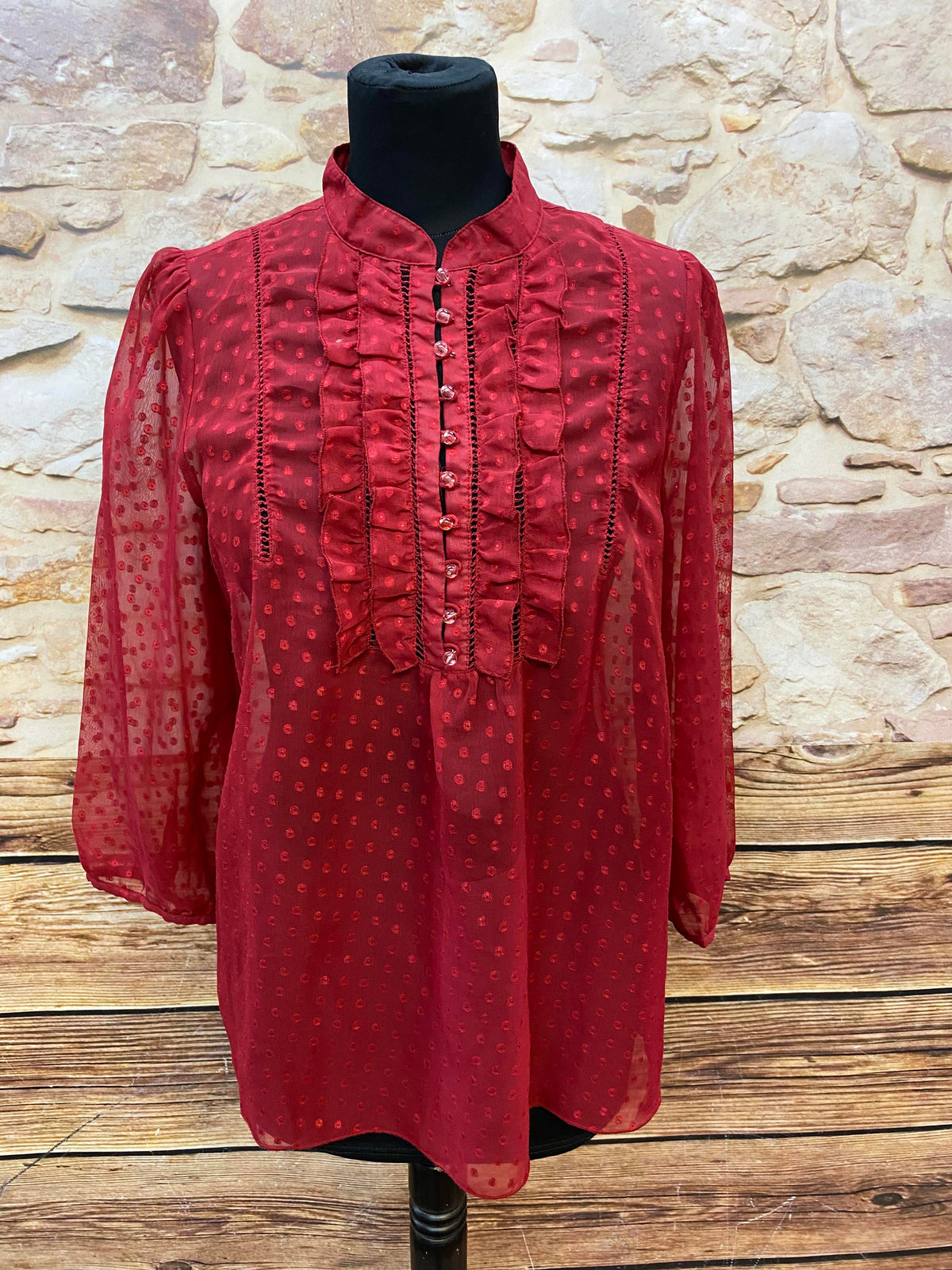 Vintage Rüschenbluse in leuchtendem Rot