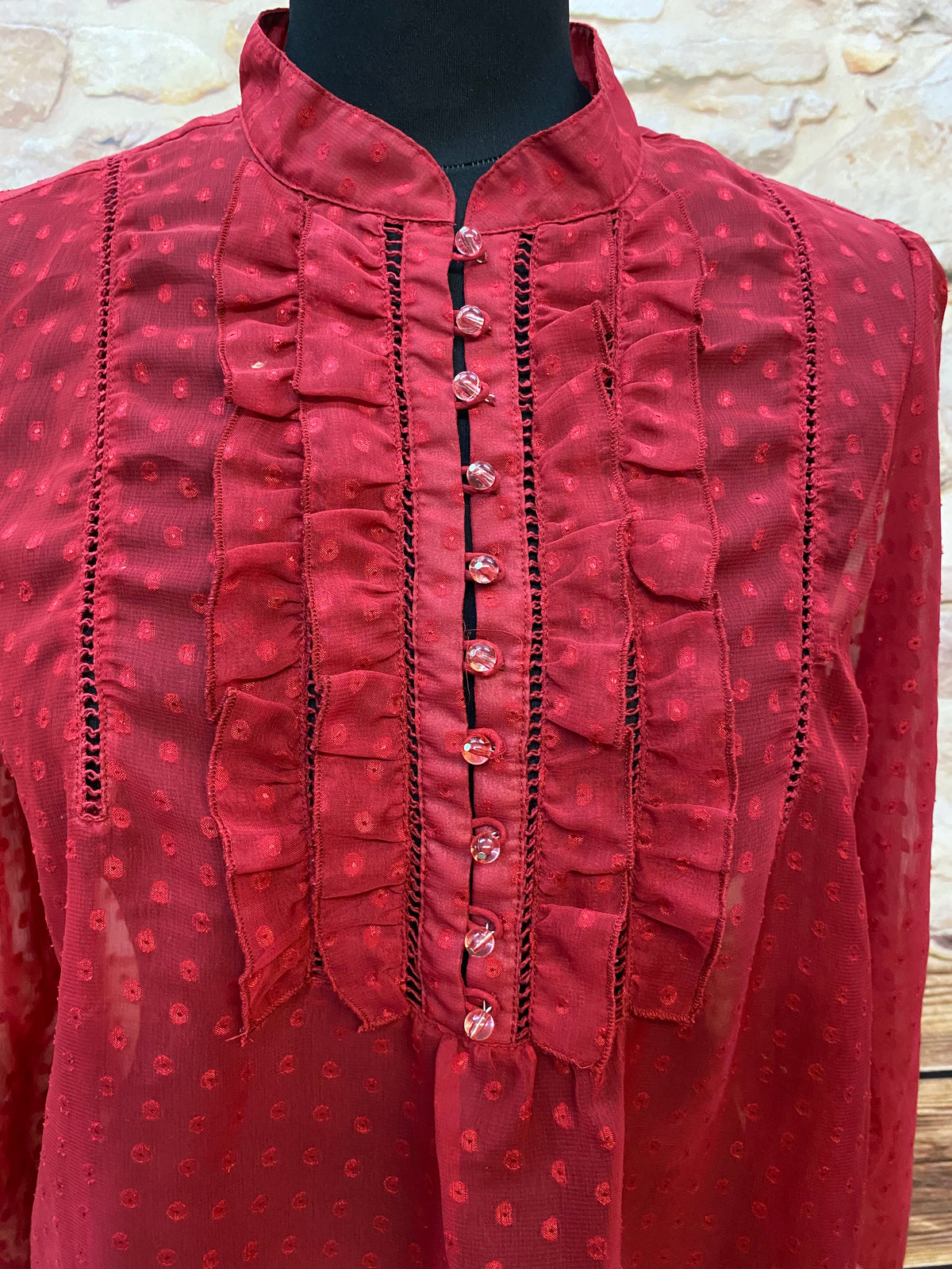 Vintage Rüschenbluse in leuchtendem Rot